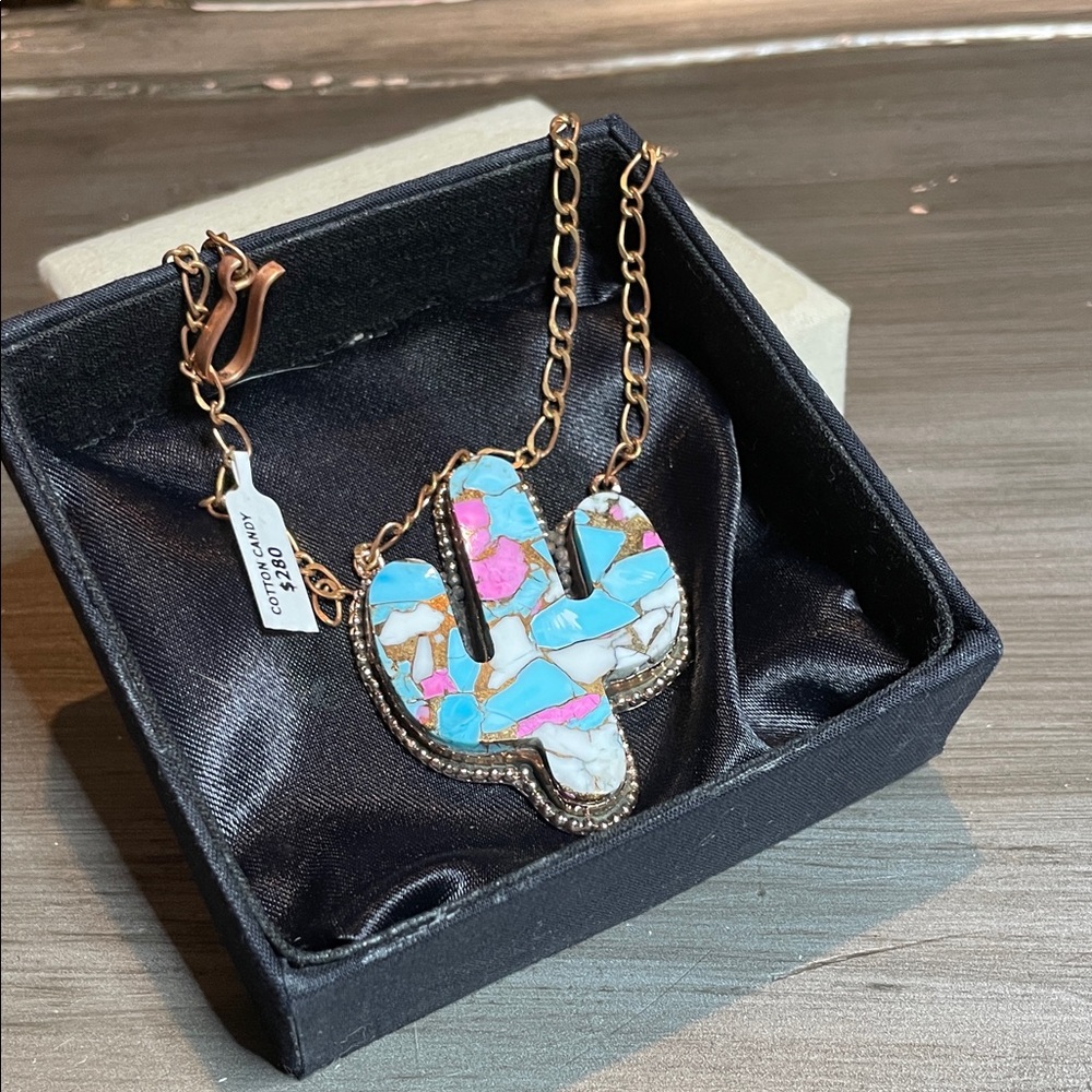 Cactus Cotton Candy Turquoise Necklace In Copper